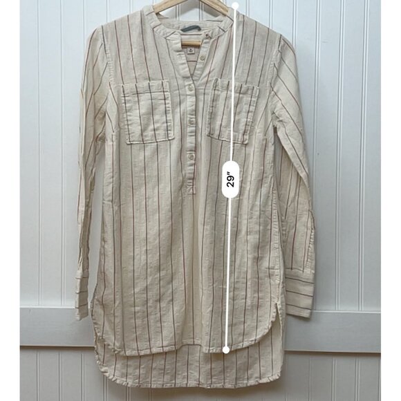 Merona Striped Rainbow 100% Cotton White Tunic Top Long Sleeve Pocket Buttons - Picture 10 of 11